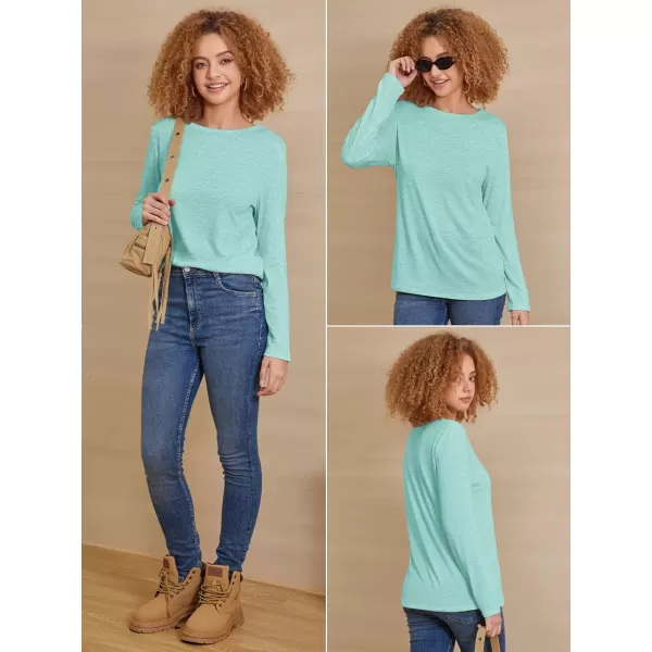 imageATHMILE Womens Long Sleeve Round Neck Shirts Basic Tee Casual Top Fall Trendy Tunic Outfits Fitted T ShirtsLake Green