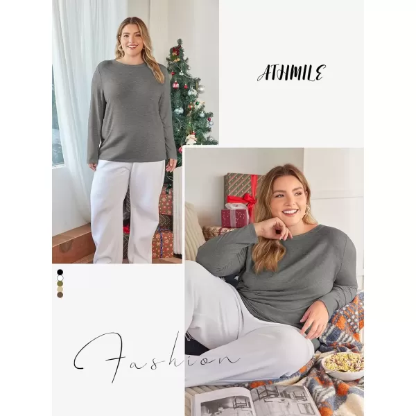 imageATHMILE Womens Long Sleeve Round Neck Shirts Basic Tee Casual Top Fall Trendy Tunic Outfits Fitted T ShirtsGrey