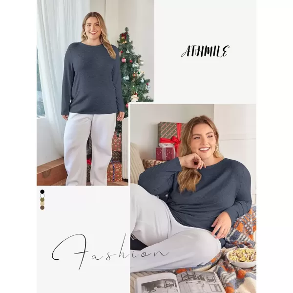 imageATHMILE Womens Long Sleeve Round Neck Shirts Basic Tee Casual Top Fall Trendy Tunic Outfits Fitted T ShirtsDark Blue
