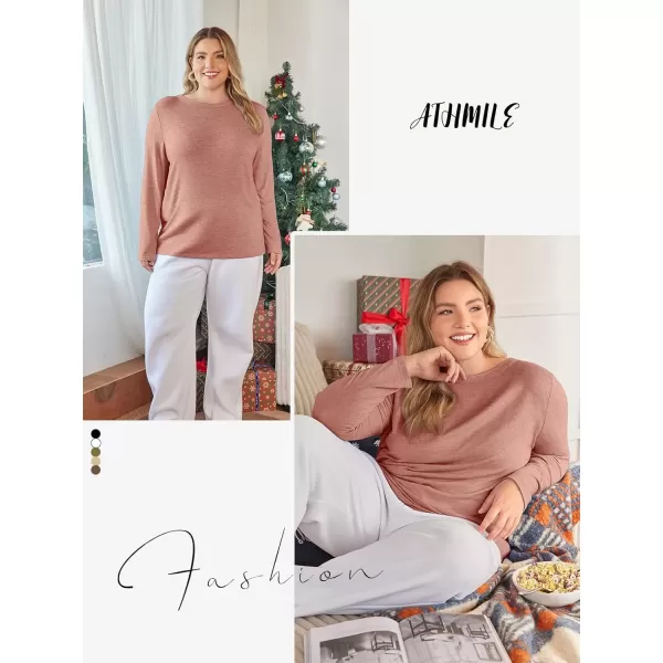 imageATHMILE Womens Long Sleeve Round Neck Shirts Basic Tee Casual Top Fall Trendy Tunic Outfits Fitted T ShirtsPink