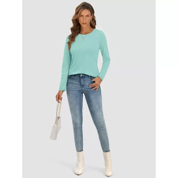 imageATHMILE Womens Long Sleeve Round Neck Shirts Basic Tee Casual Top Fall Trendy Tunic Outfits Fitted T ShirtsLake Green