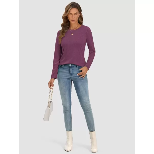 imageATHMILE Womens Long Sleeve Round Neck Shirts Basic Tee Casual Top Fall Trendy Tunic Outfits Fitted T ShirtsPurple Red