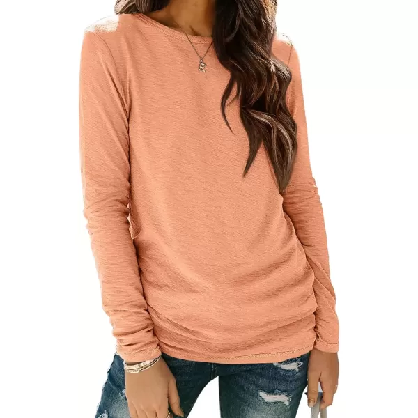 imageATHMILE Womens Long Sleeve Round Neck Shirts Basic Tee Casual Top Fall Trendy Tunic Outfits Fitted T ShirtsLight Orange