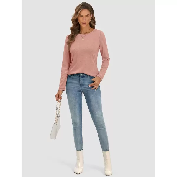 imageATHMILE Womens Long Sleeve Round Neck Shirts Basic Tee Casual Top Fall Trendy Tunic Outfits Fitted T ShirtsPink
