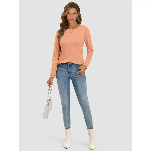 imageATHMILE Womens Long Sleeve Round Neck Shirts Basic Tee Casual Top Fall Trendy Tunic Outfits Fitted T ShirtsLight Orange