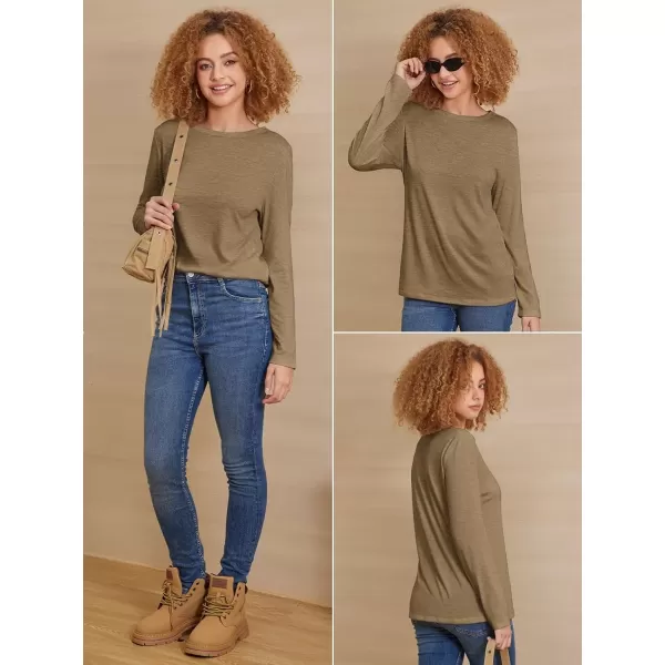 imageATHMILE Womens Long Sleeve Round Neck Shirts Basic Tee Casual Top Fall Trendy Tunic Outfits Fitted T ShirtsCoffee