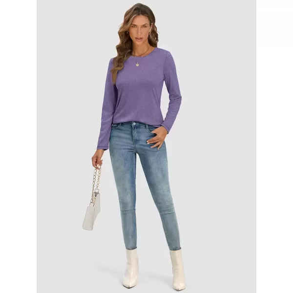 imageATHMILE Womens Long Sleeve Round Neck Shirts Basic Tee Casual Top Fall Trendy Tunic Outfits Fitted T ShirtsPurple