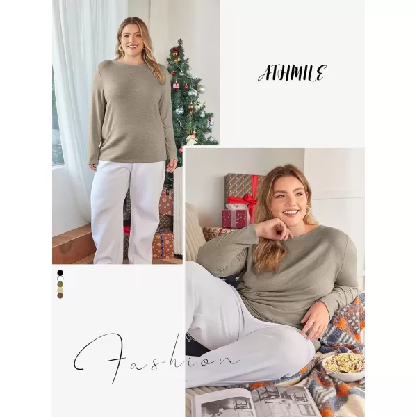 imageATHMILE Womens Long Sleeve Round Neck Shirts Basic Tee Casual Top Fall Trendy Tunic Outfits Fitted T ShirtsKhaki