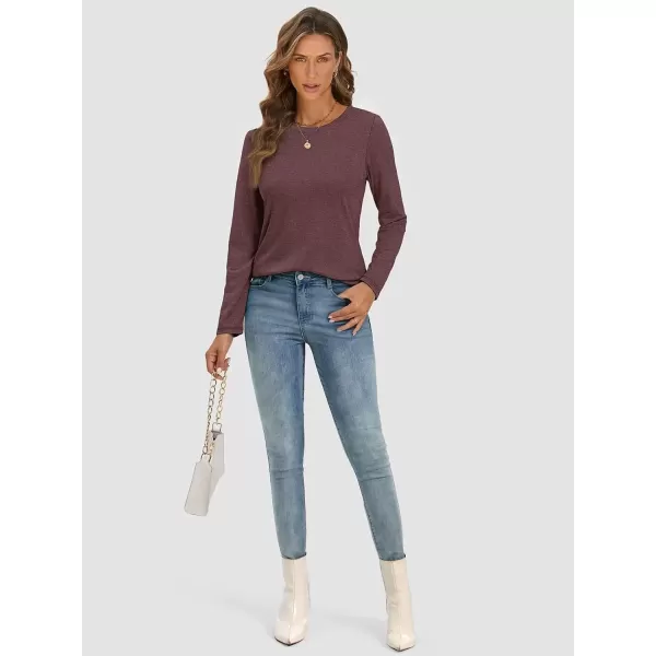 imageATHMILE Womens Long Sleeve Round Neck Shirts Basic Tee Casual Top Fall Trendy Tunic Outfits Fitted T ShirtsWine Red