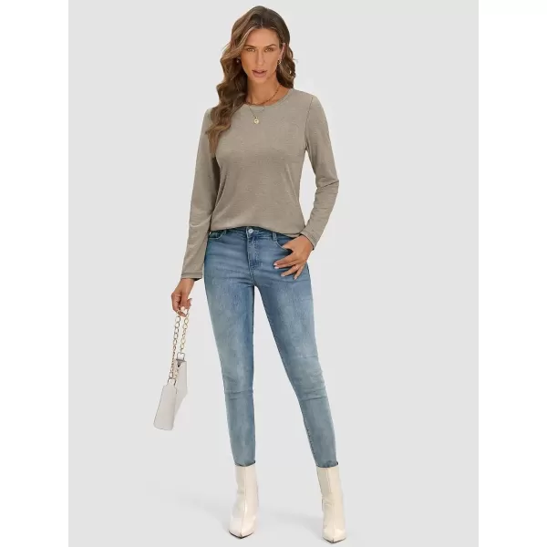 imageATHMILE Womens Long Sleeve Round Neck Shirts Basic Tee Casual Top Fall Trendy Tunic Outfits Fitted T ShirtsKhaki