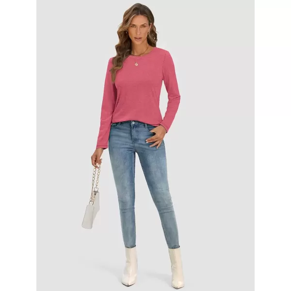imageATHMILE Womens Long Sleeve Round Neck Shirts Basic Tee Casual Top Fall Trendy Tunic Outfits Fitted T ShirtsHot Pink