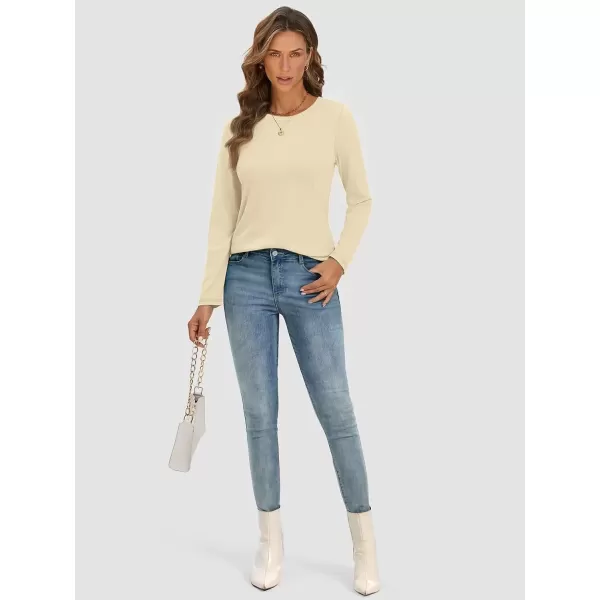imageATHMILE Womens Long Sleeve Round Neck Shirts Basic Tee Casual Top Fall Trendy Tunic Outfits Fitted T ShirtsCream