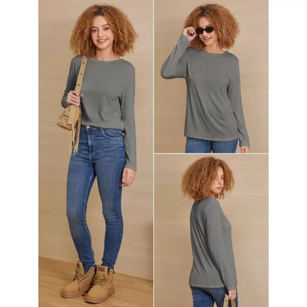 imageATHMILE Womens Long Sleeve Round Neck Shirts Basic Tee Casual Top Fall Trendy Tunic Outfits Fitted T ShirtsGrey