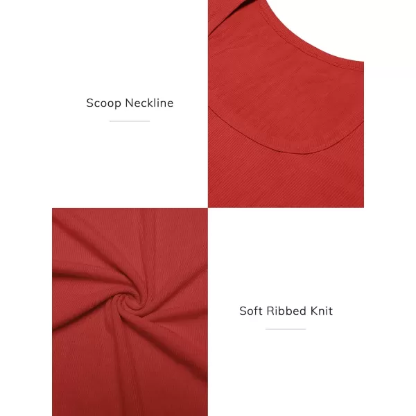 imageATHMILE Womens Long Sleeve Scoop Neck Ribbed Knit Fitted Casual Tops Tee Slim Basic ShirtsRed