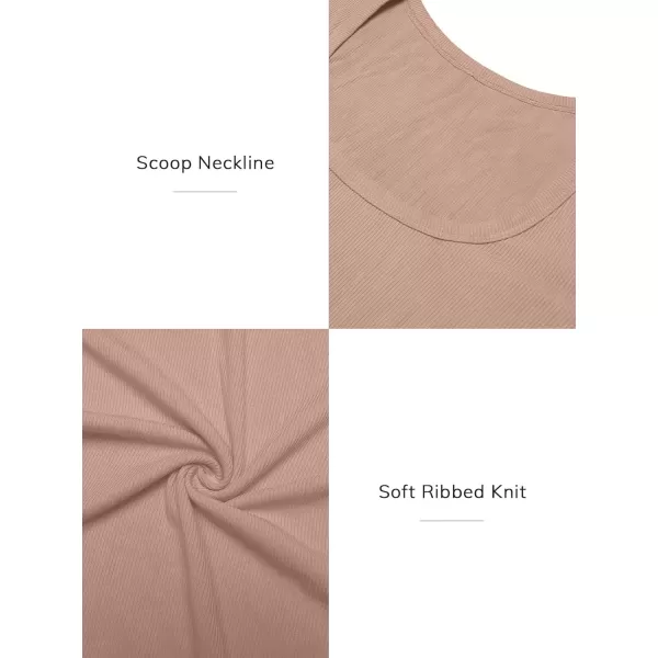 imageATHMILE Womens Long Sleeve Scoop Neck Ribbed Knit Fitted Casual Tops Tee Slim Basic ShirtsPink