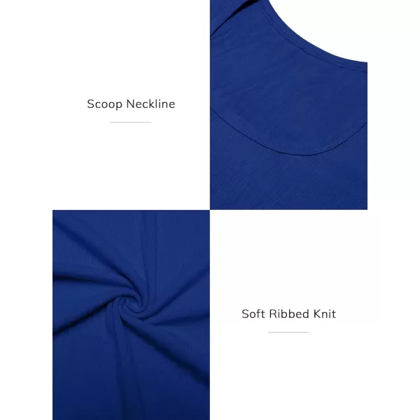 imageATHMILE Womens Long Sleeve Scoop Neck Ribbed Knit Fitted Casual Tops Tee Slim Basic ShirtsRoyal Blue
