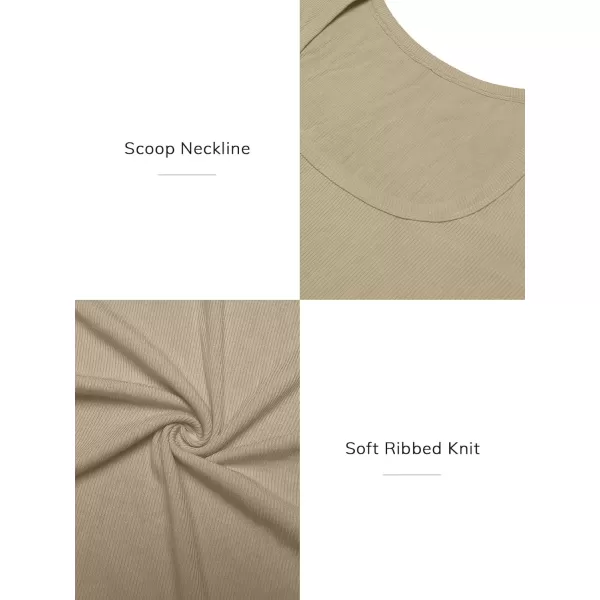 imageATHMILE Womens Long Sleeve Scoop Neck Ribbed Knit Fitted Casual Tops Tee Slim Basic ShirtsBeige