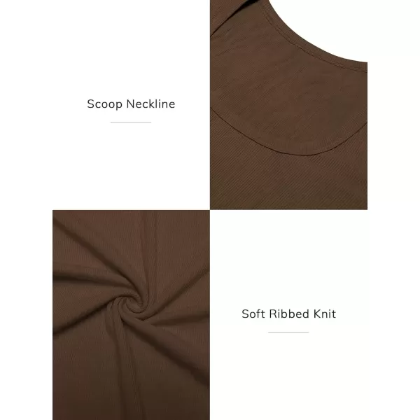 imageATHMILE Womens Long Sleeve Scoop Neck Ribbed Knit Fitted Casual Tops Tee Slim Basic ShirtsBrown