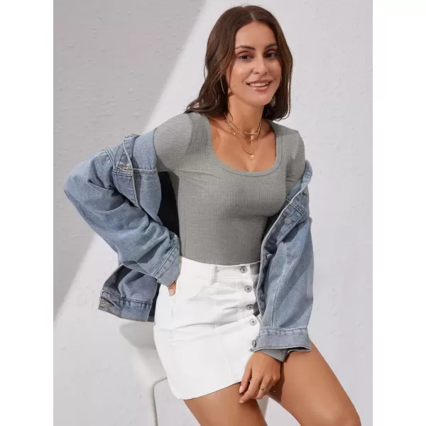 imageATHMILE Womens Long Sleeve Scoop Neck Ribbed Knit Fitted Casual Tops Tee Slim Basic ShirtsHeather Grey