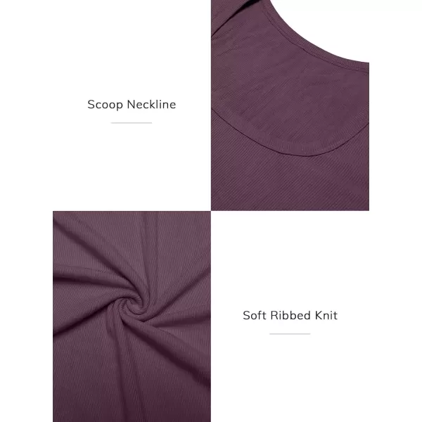 imageATHMILE Womens Long Sleeve Scoop Neck Ribbed Knit Fitted Casual Tops Tee Slim Basic ShirtsPurple