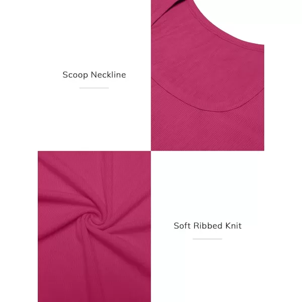 imageATHMILE Womens Long Sleeve Scoop Neck Ribbed Knit Fitted Casual Tops Tee Slim Basic ShirtsHot Pink