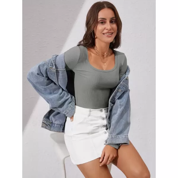imageATHMILE Womens Long Sleeve Scoop Neck Ribbed Knit Fitted Casual Tops Tee Slim Basic ShirtsGrey