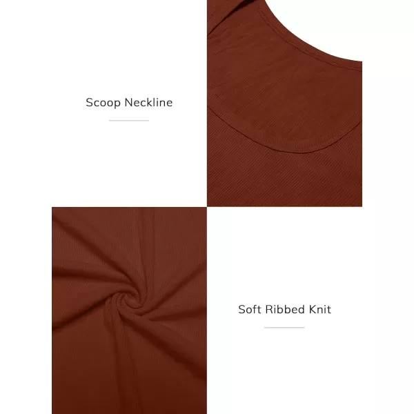 imageATHMILE Womens Long Sleeve Scoop Neck Ribbed Knit Fitted Casual Tops Tee Slim Basic ShirtsDark Orange