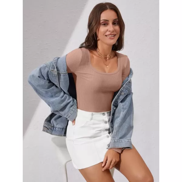 imageATHMILE Womens Long Sleeve Scoop Neck Ribbed Knit Fitted Casual Tops Tee Slim Basic ShirtsPink
