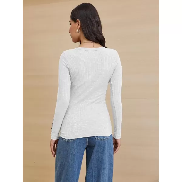 imageATHMILE Womens Long Sleeve Shirts Casual Fall Henley Top Button Down Blouses Basic Ribbed Knit T Shirts 2024White