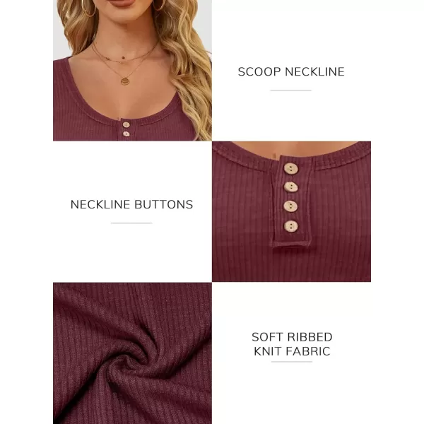 imageATHMILE Womens Long Sleeve Shirts Casual Fall Henley Top Button Down Blouses Basic Ribbed Knit T Shirts 2024Winered