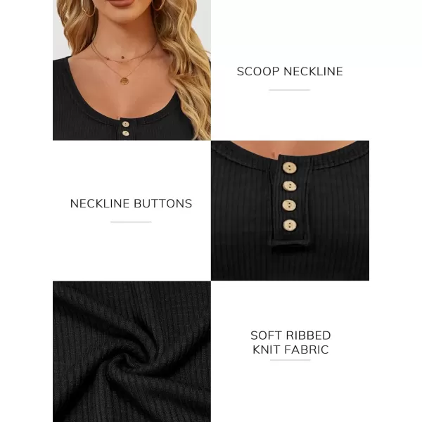 imageATHMILE Womens Long Sleeve Shirts Casual Fall Henley Top Button Down Blouses Basic Ribbed Knit T Shirts 2024Black