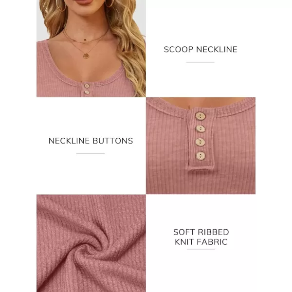 imageATHMILE Womens Long Sleeve Shirts Casual Fall Henley Top Button Down Blouses Basic Ribbed Knit T Shirts 2024Pink