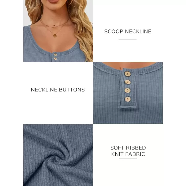 imageATHMILE Womens Long Sleeve Shirts Casual Fall Henley Top Button Down Blouses Basic Ribbed Knit T Shirts 2024Blue