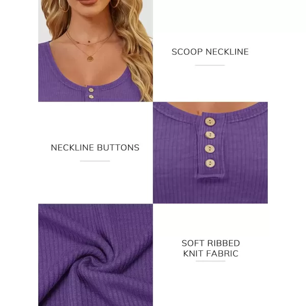 imageATHMILE Womens Long Sleeve Shirts Casual Fall Henley Top Button Down Blouses Basic Ribbed Knit T Shirts 2024Purple