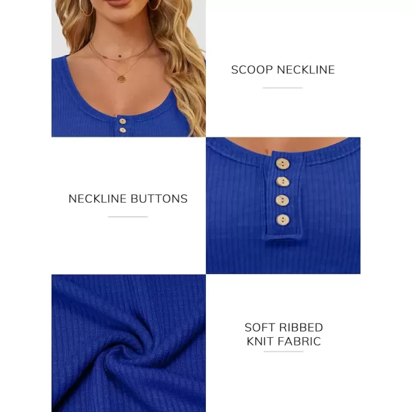 imageATHMILE Womens Long Sleeve Shirts Casual Fall Henley Top Button Down Blouses Basic Ribbed Knit T Shirts 2024Sapphireblue