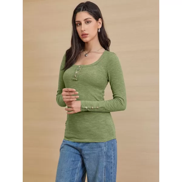 imageATHMILE Womens Long Sleeve Shirts Casual Fall Henley Top Button Down Blouses Basic Ribbed Knit T Shirts 2024Lightgreen