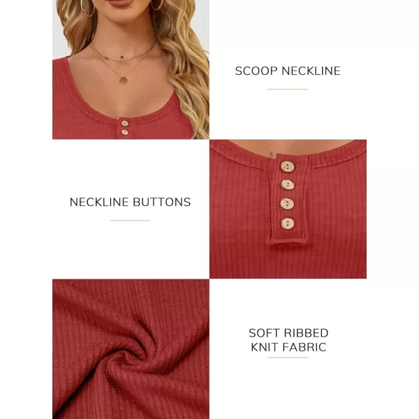 imageATHMILE Womens Long Sleeve Shirts Casual Fall Henley Top Button Down Blouses Basic Ribbed Knit T Shirts 2024Red