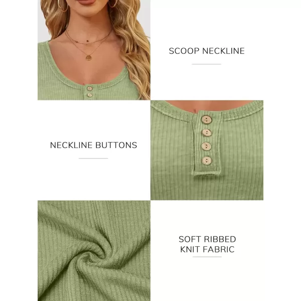 imageATHMILE Womens Long Sleeve Shirts Casual Fall Henley Top Button Down Blouses Basic Ribbed Knit T Shirts 2024Lightgreen