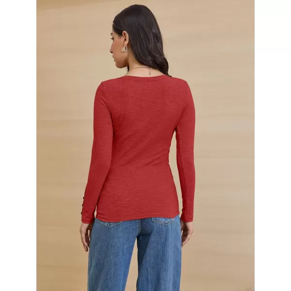 imageATHMILE Womens Long Sleeve Shirts Casual Fall Henley Top Button Down Blouses Basic Ribbed Knit T Shirts 2024Red