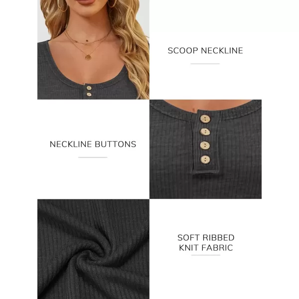 imageATHMILE Womens Long Sleeve Shirts Casual Fall Henley Top Button Down Blouses Basic Ribbed Knit T Shirts 2024Darkgrey