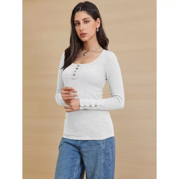 imageATHMILE Womens Long Sleeve Shirts Casual Fall Henley Top Button Down Blouses Basic Ribbed Knit T Shirts 2024White