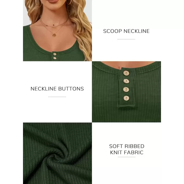 imageATHMILE Womens Long Sleeve Shirts Casual Fall Henley Top Button Down Blouses Basic Ribbed Knit T Shirts 2024Armygreen