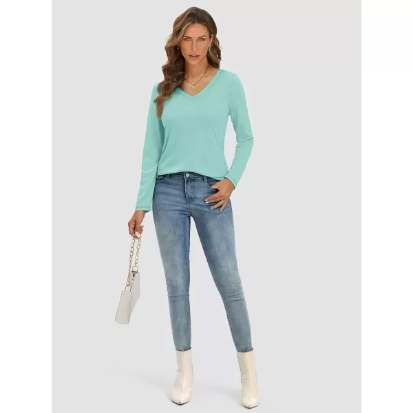 imageATHMILE Womens Long Sleeve V Neck Shirts Basic Tee Casual Top Fall Trendy Tunic Outfits Fitted T ShirtsLake Green