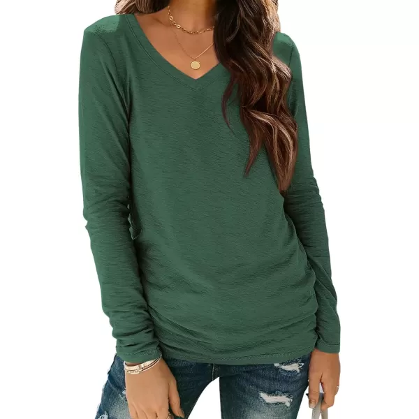 imageATHMILE Womens Long Sleeve V Neck Shirts Basic Tee Casual Top Fall Trendy Tunic Outfits Fitted T ShirtsDark Green