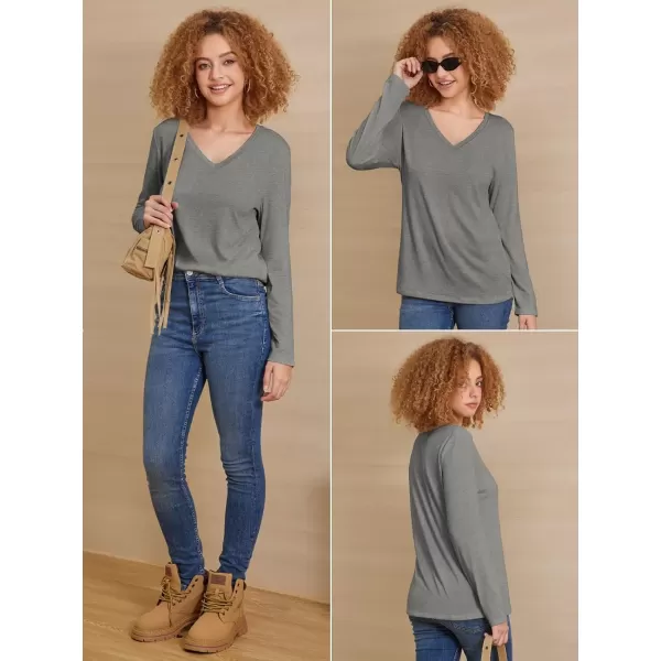 imageATHMILE Womens Long Sleeve V Neck Shirts Basic Tee Casual Top Fall Trendy Tunic Outfits Fitted T ShirtsGrey