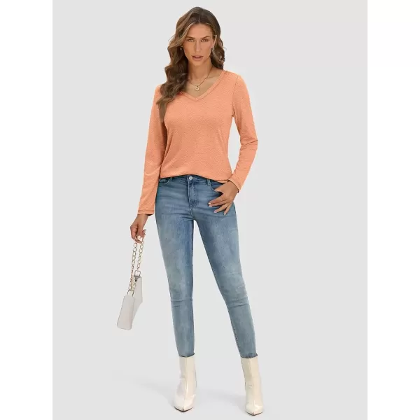 imageATHMILE Womens Long Sleeve V Neck Shirts Basic Tee Casual Top Fall Trendy Tunic Outfits Fitted T ShirtsLight Orange
