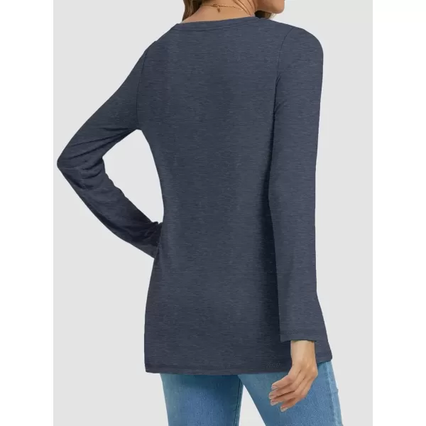 imageATHMILE Womens Long Sleeve V Neck Shirts Basic Tee Casual Top Fall Trendy Tunic Outfits Fitted T ShirtsDark Blue