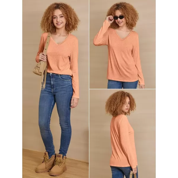 imageATHMILE Womens Long Sleeve V Neck Shirts Basic Tee Casual Top Fall Trendy Tunic Outfits Fitted T ShirtsLight Orange
