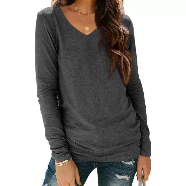 imageATHMILE Womens Long Sleeve V Neck Shirts Basic Tee Casual Top Fall Trendy Tunic Outfits Fitted T ShirtsBlack Grey
