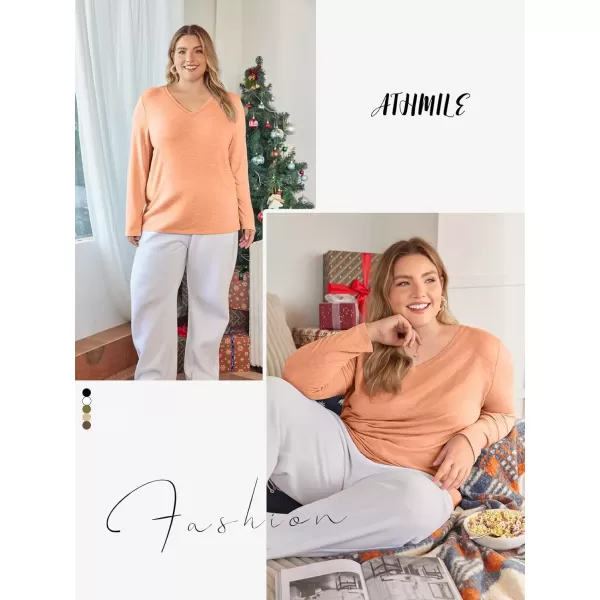 imageATHMILE Womens Long Sleeve V Neck Shirts Basic Tee Casual Top Fall Trendy Tunic Outfits Fitted T ShirtsLight Orange